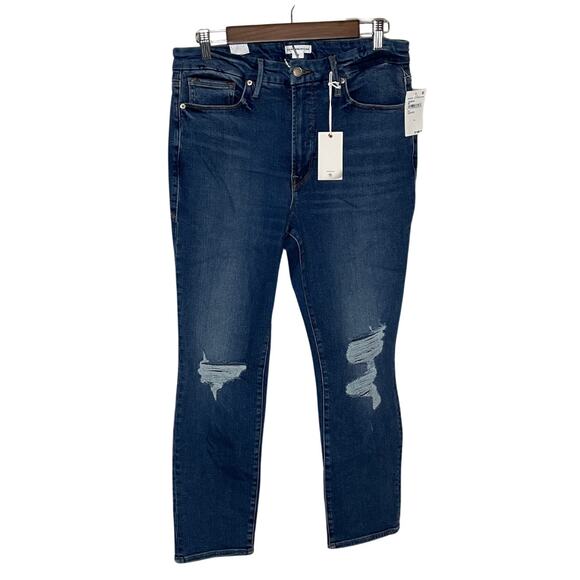 NWT Good American Good Legs Crop Distressed GLCI014T straight leg denim jeans 15 - Picture 1 of 8
